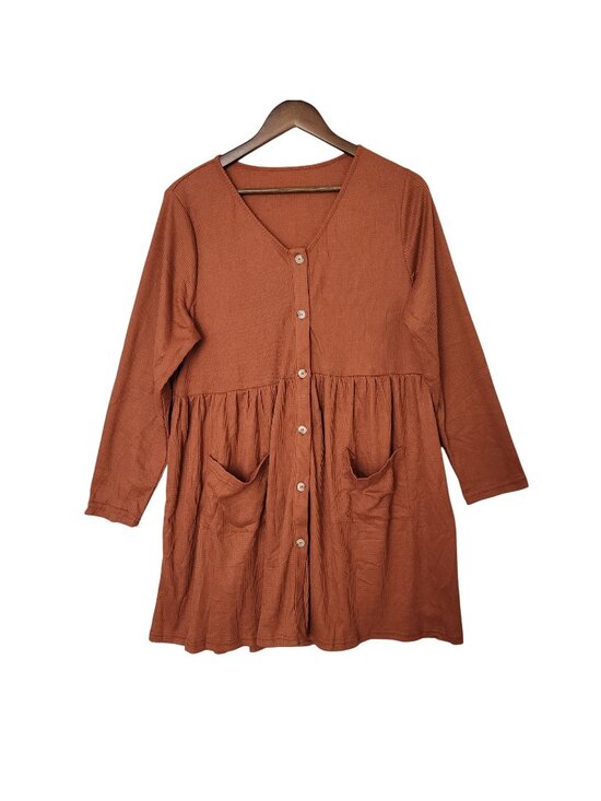 Cupshe Dresses & Skirts - Cupshe Button Front Mini Dress Womens Sz XL Rust Orange Long Sleeve Pockets NWT